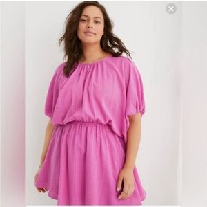 aerie Pink Puff-Sleeve Swim Coverup Dress NWT